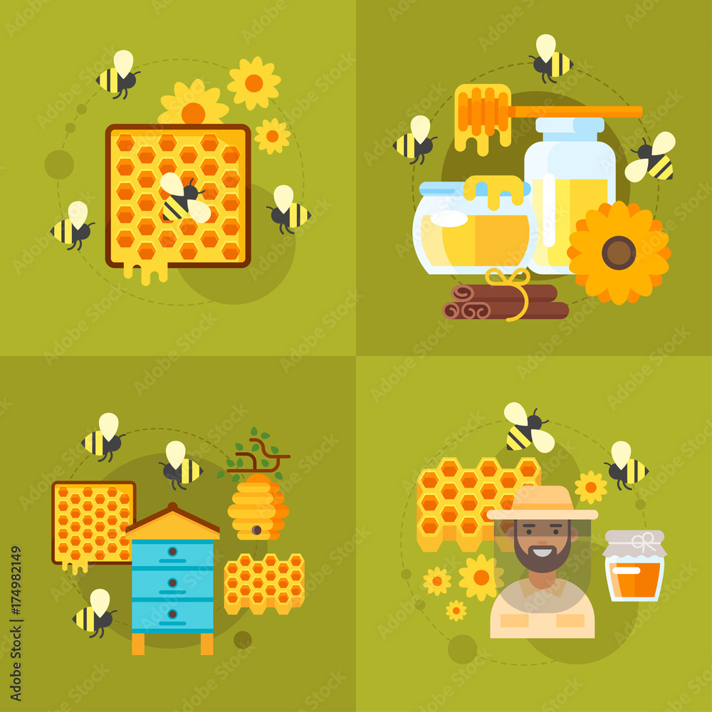 honey and beekeeping illustrations
