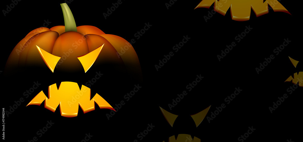Black background with orange halloween pumpkin.