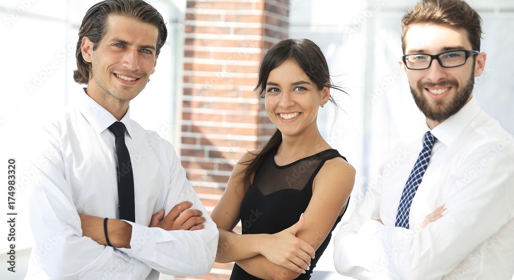 confident business colleagues in the background of the office confident business colleagues in the background of the office