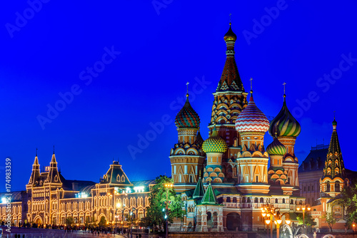 Night view of Saint Basil s Cathedral in Moscow. Russia