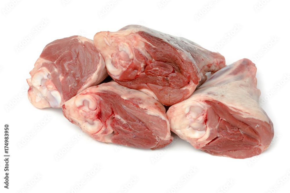 Fresh red meat, lamb shank raw, chops isolated on white Fresh red meat, lamb shank raw, chops isolated on white