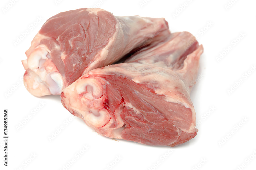 Fresh red meat, lamb shank raw, chops isolated on white