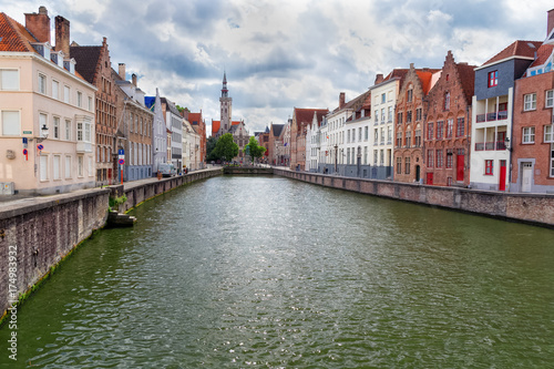 Houses on the canal embankment in the city of Bruges, Belgium