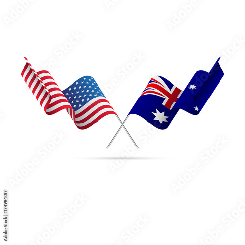 USA and Australia flags. Vector illustration.