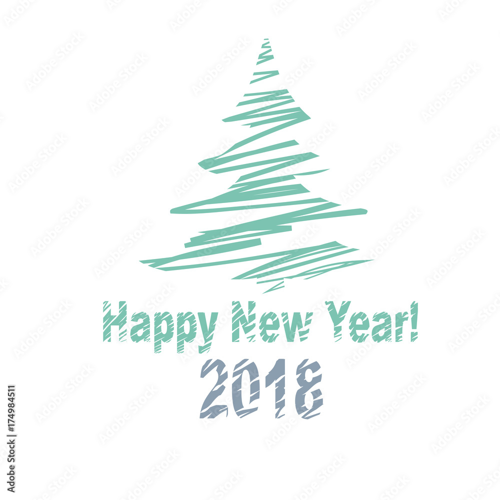Christmas card. Christmas tree on a white background.