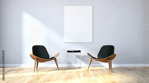 Fototapeta Naklejka Na Ścianę i Meble -  Modern bright living room, white wall. 3D rendering