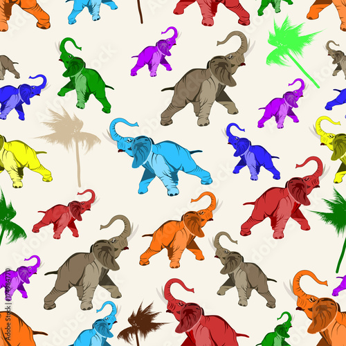 Vector seamless pattern with asian elephant