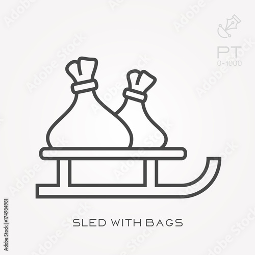 Line icon sled with bags