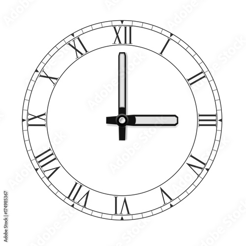 Clockface with roman numerals. Black flat icon