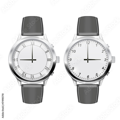 Men wrist watches. With gray leather band