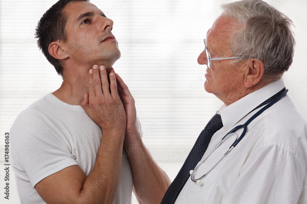 Man getting thyroid gland control. Health care and medical concept. Man getting thyroid gland control. Health care and medical concept.