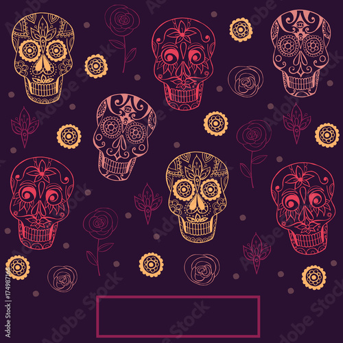 Vector background  with mexican skulls. Day of the dead