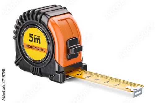 Orange tape measure, 3D rendering photo