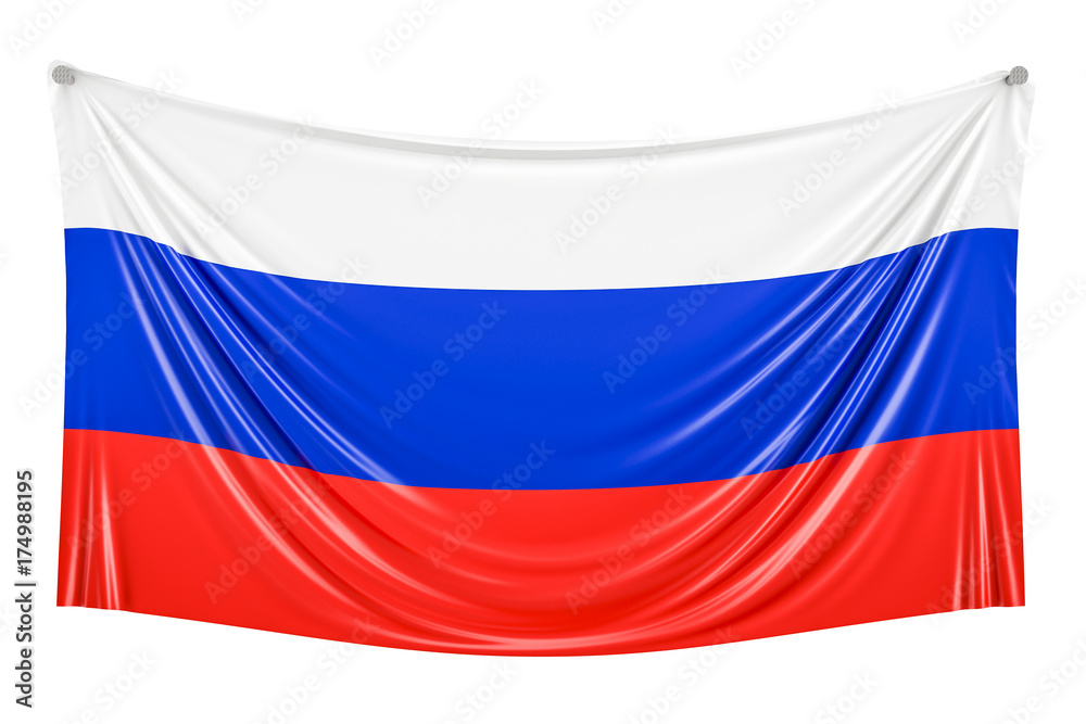 Naklejka premium Russian flag hanging on the wall, 3D rendering