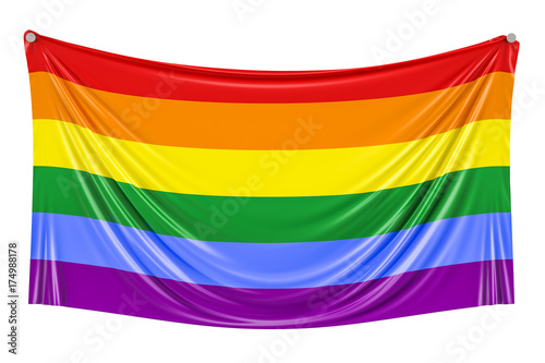 Rainbow flag LGBT hanging on the wall, 3D rendering