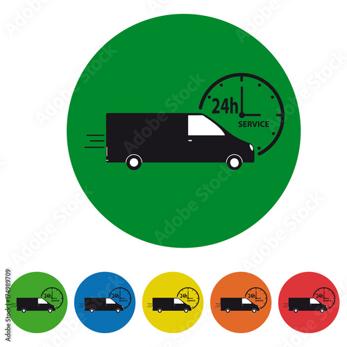 24h delivery truck icons set