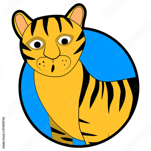 Fototapeta Naklejka Na Ścianę i Meble -  Striped wild tiger sticker icon cartoon