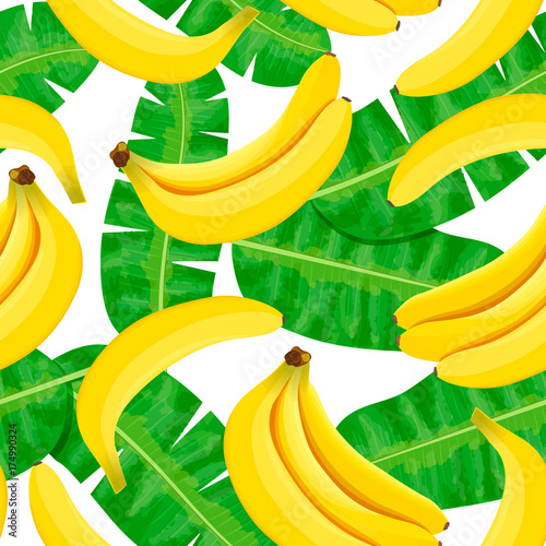 Seamless watercolor illustration of tropical leaves, dense jungle. Pattern with tropic summertime motif may be used as background texture, wrapping paper, textile,wallpaper design. Banana palm leaves.