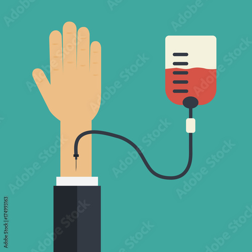 Blood donation and blood transfusion concept. Flat vector illustration