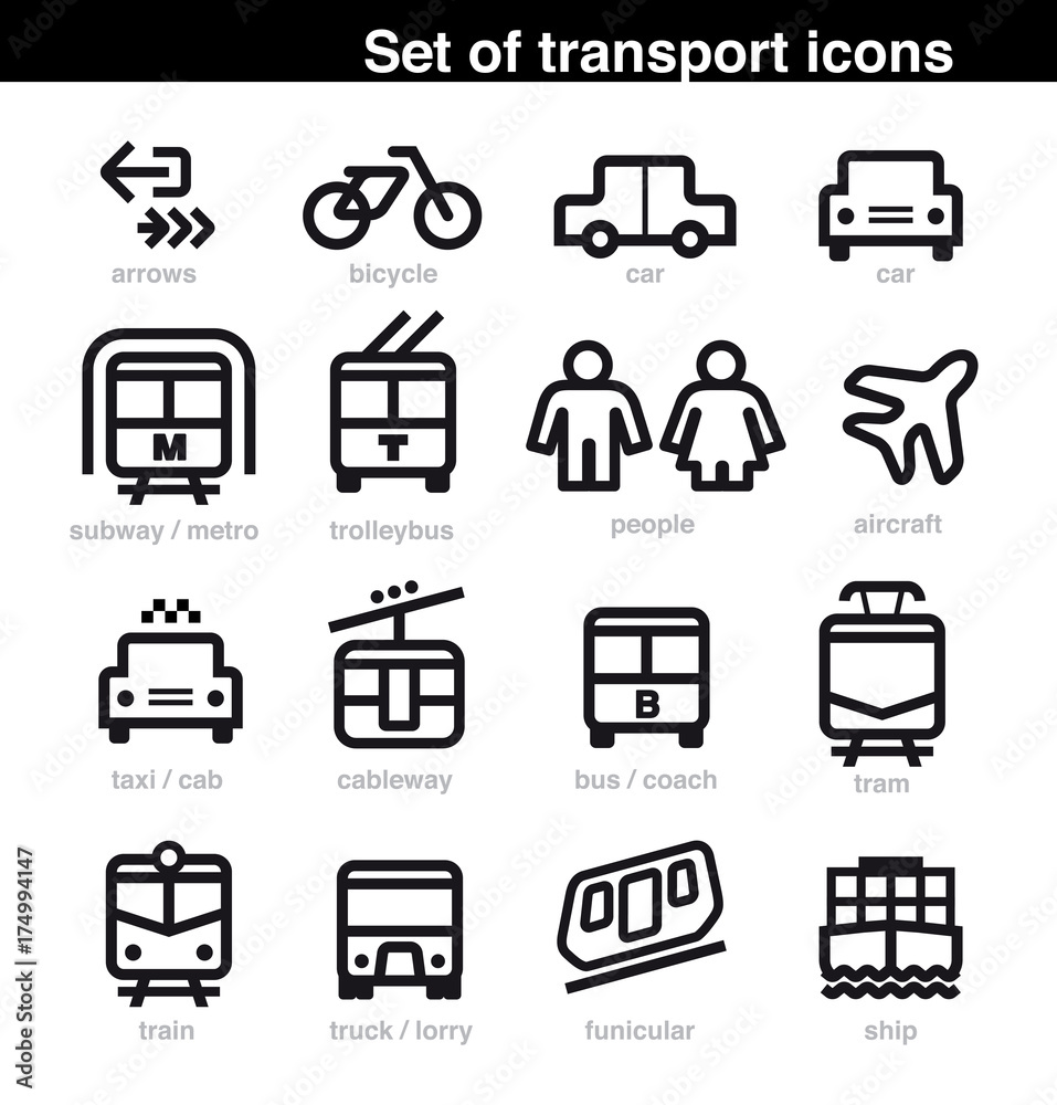 Set transport icons on white background. Vector elements.
