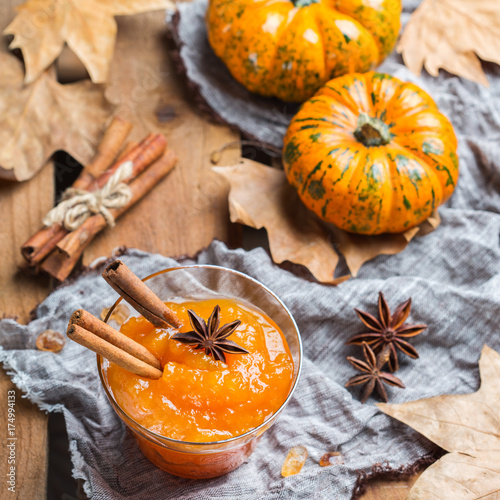 Fall autumn pumpkin jam confiture with spices