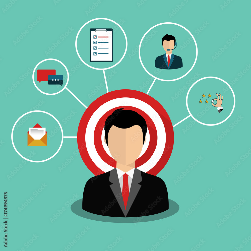 Male hand presenting customer relationship management. System for managing interactions with current and future customers. Flat vector illustration. Male hand presenting customer relationship management. System for managing interactions with current and future customers. Flat vector illustration.