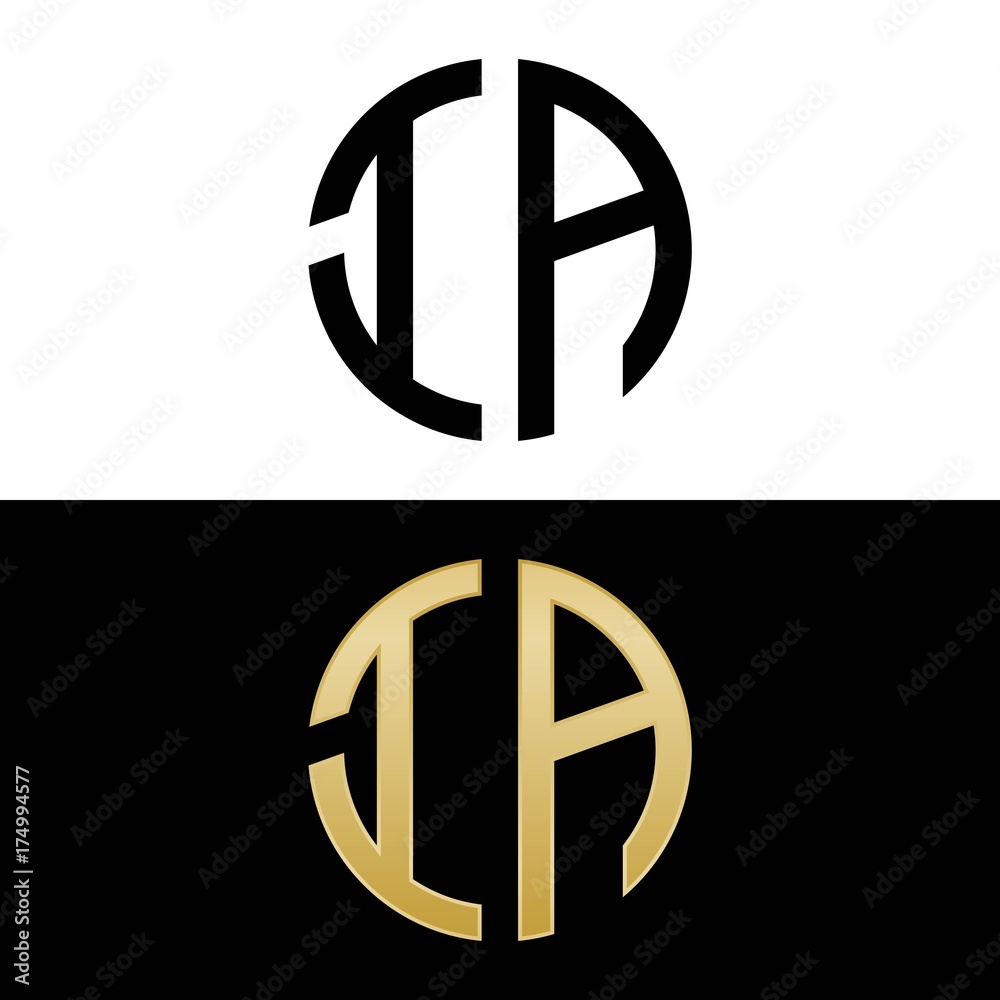 ia initial logo circle shape vector black and gold
