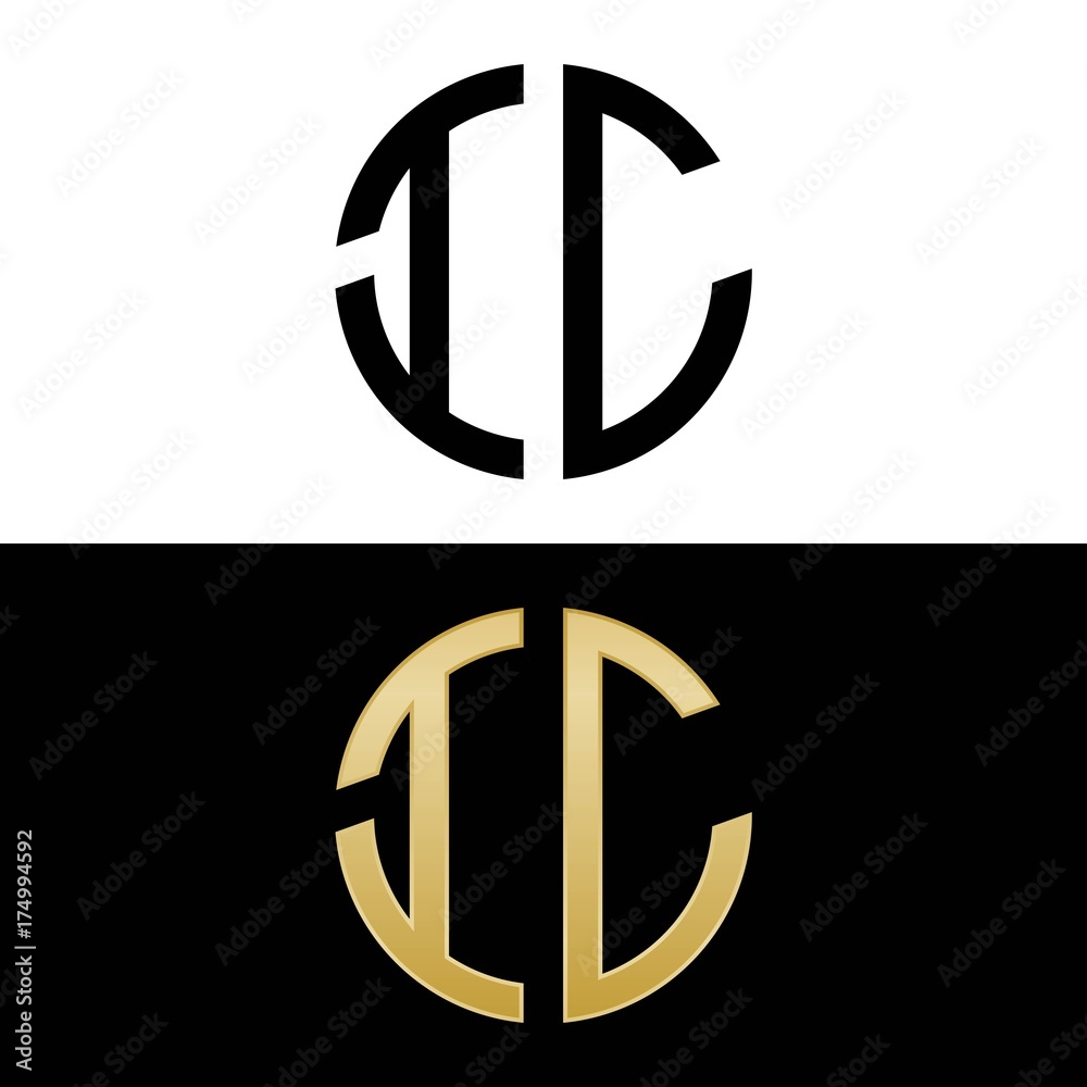 ic initial logo circle shape vector black and gold