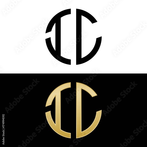 ic initial logo circle shape vector black and gold