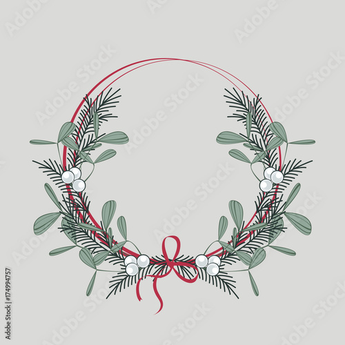 Christmas wreath with branches and mistletoe