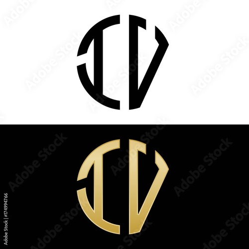 iv initial logo circle shape vector black and gold