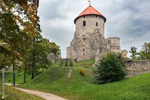 Old medieval castle ruins in Cesis town, Latvia