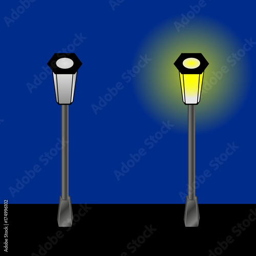 The lamp post is on, it is off. Vector illustration. © sleepkill