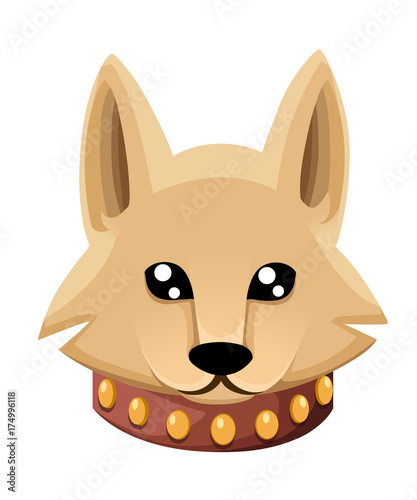 Face of dog. Nice puppy for greeting card, pet shop or veterinary clinics cartoon puppy sitting of cute little dog wearing collar. Dog friend. Vector illustration. Isolated on white background.