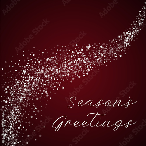 Season's Greetings greeting card. Amazing falling stars background. Amazing falling stars on red background.lovely vector illustration.