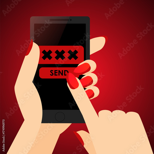 Sexting, send an erotic photo in a woman's hand. Eighteen plus content photo