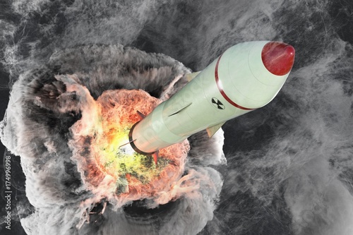 Launch of nuclear missile. A lot of smoke around. 3D rendered illustration. photo