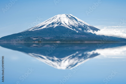Reflection of landscape Fujisan in Japan.Background