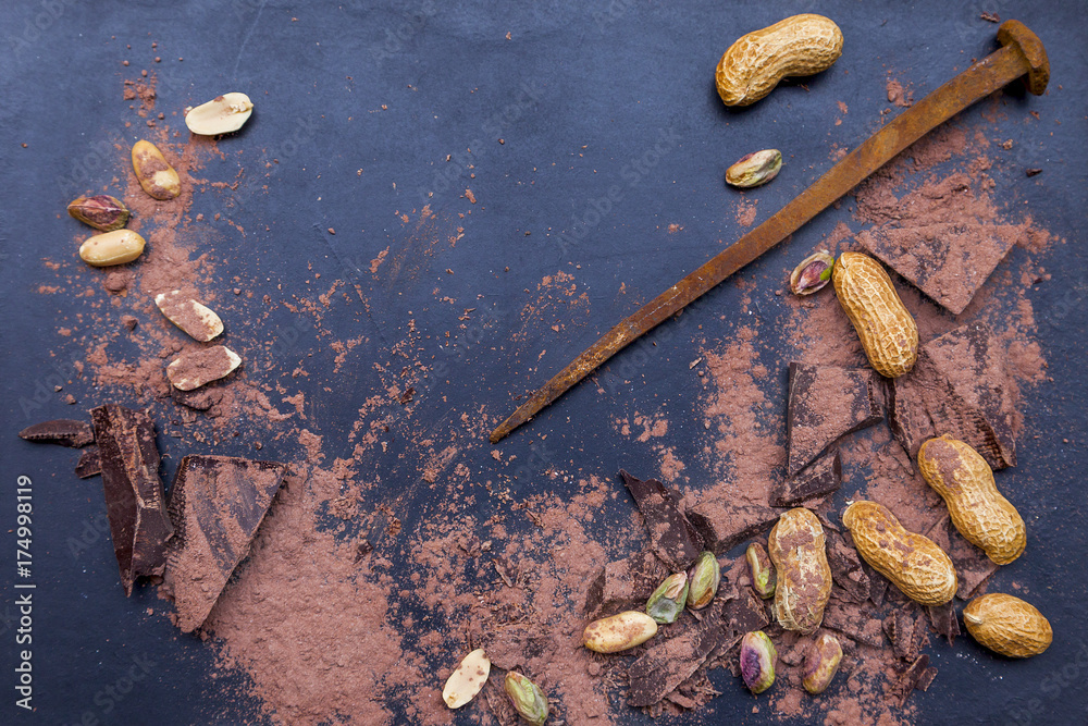 dark chocolate pieces mixed with cocoa powder Stock Photo | Adobe Stock