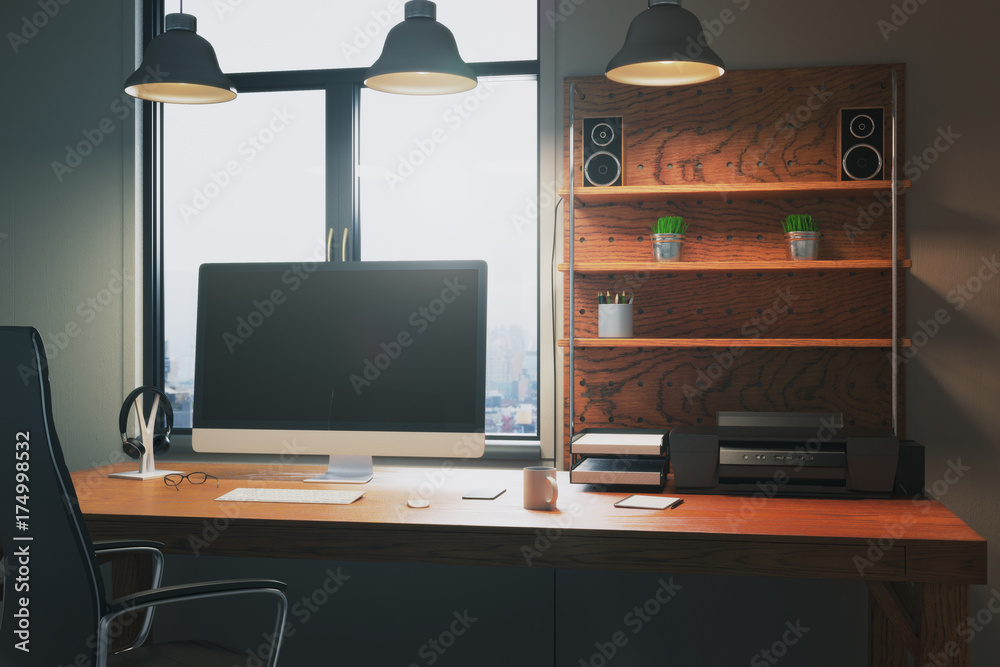 Creative desktop with empty display Creative desktop with empty display