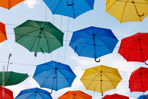 colorful umbrellas in the sky