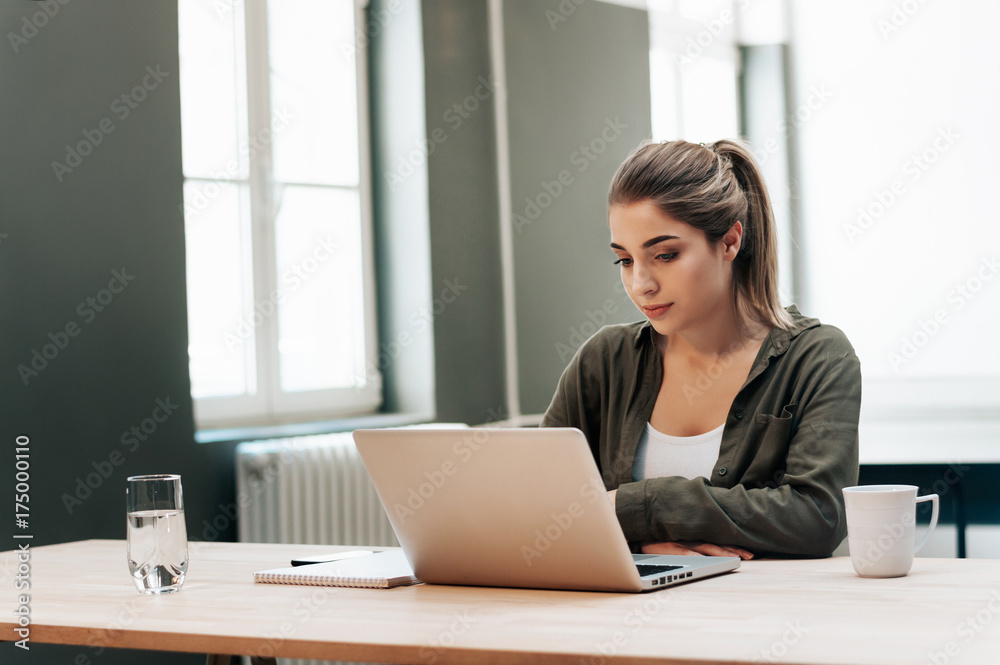 Portrait of a attractive female student using laptop computer. Portrait of a attractive female student using laptop computer.