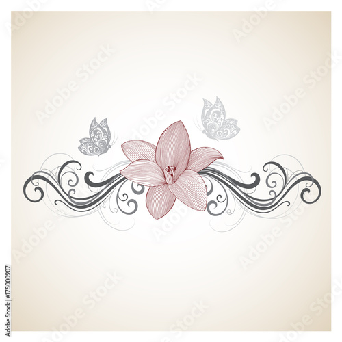 Fototapeta Naklejka Na Ścianę i Meble -  Hand-drawing  floral background with flowers lily. Element for design. 