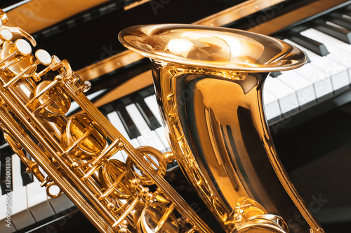 Photography saxophone and piano. jazz music.