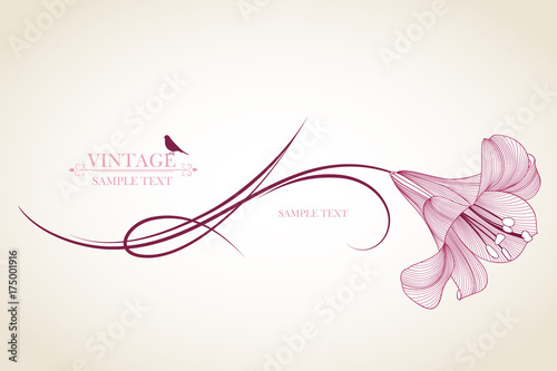 Vintage floral background. Beautiful frame with flowers lily. Element for design.