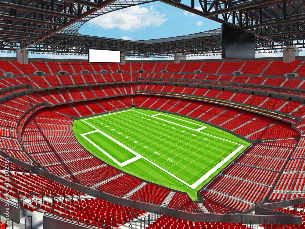 Fototapeta Nowoczesny stadion futbolu amerykańskiego z czerwonymi siedzeniami