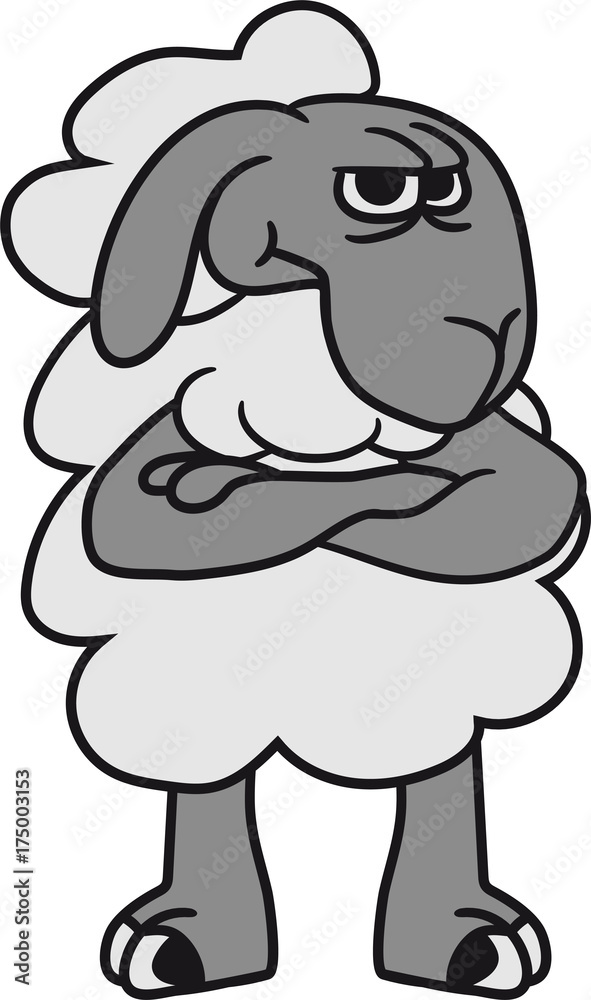 sauer böse wütend frustriert verärgert beleidigt lamm baby lustig klein süß  niedlich comic cartoon schaf ziege wolle bauer bock müde cool Illustration  Stock | Adobe Stock