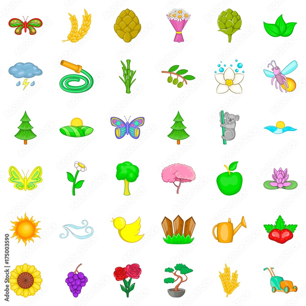 Flower icons set, cartoon style