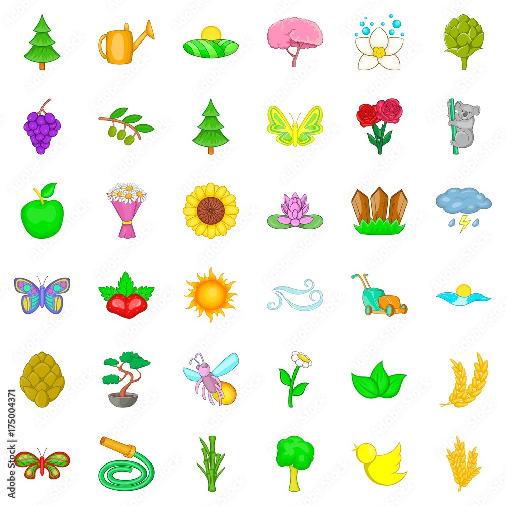 Blooming icons set, cartoon style