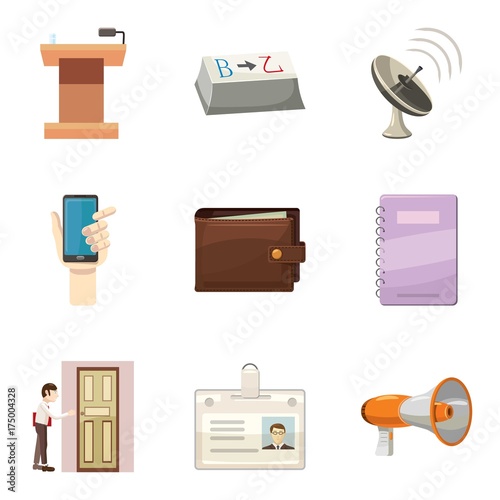 Remote work icons set, cartoon style